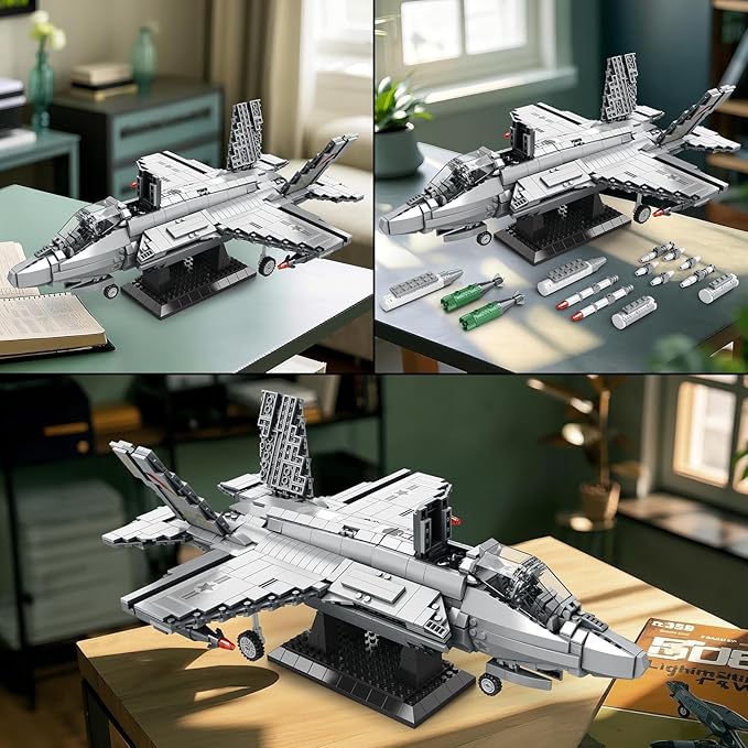 Reobrix Military Fighter Jet Building Set 33021, F-35 Lightning II Joint Strike Fighter Airplane Army Toy Sets, Plane Toys Model for Adult, Ideal Gifts for Men, Military Fans