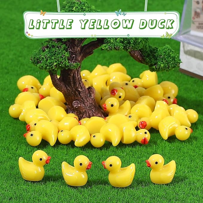 130Pcs Mini Resin Ducks,Miniature Figures Fairy Garden Duck,Tiny Resin Duck for Home Hide Prank Game Dollhouse Decor Aquarium Potted Miniature Landscape Ornament (130Pcs Yellow)