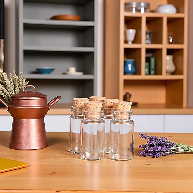 10Pcs Dollhouse Glass Jars Miniature: 1/12 Scale Glass Bottles Food Container for Kitchen Restaurant - Mini Canister Empty with Cork，Dollhouse Decor，Dollhouse DIY Accessories