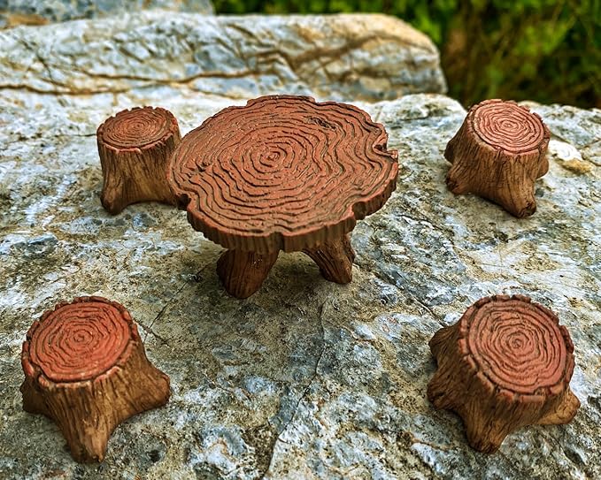 5 Pcs Miniature Table and Chairs Outdoor Set Fairy Garden Accessories Mini Resin Furniture Ornaments Kit Micro Landscape Decor for DIY Craft Gift Dollhouse
