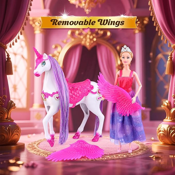 Baljinder Magic Unicorn & Princess Doll, Light-Up Unicorn Toys for Girls 3-6, Christmas Birthday Gifts for Kids Girls Aged 3 4 5 6 7 8