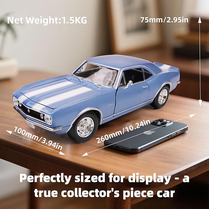 1967 Chevy Camaro Z28 1:18 Scale Diecast Model Premium Alloy Sports Toy Cars with Display Case, Working Steering, for Kids Men and Teens Dad 14+ Year