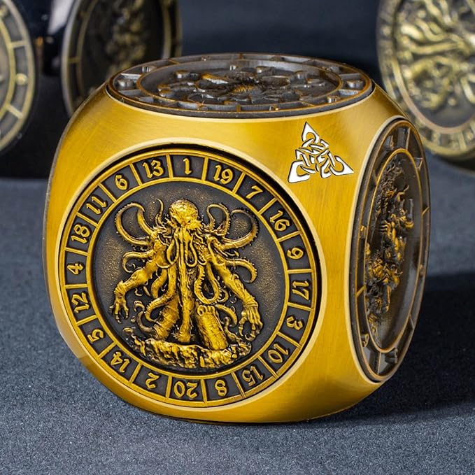 7 in 1 Unique Spinner DND Dice Set D&D, Metal Cube D and D Dice with Gift Box, Dungeons Dragons Role Playing Dice, Gold
