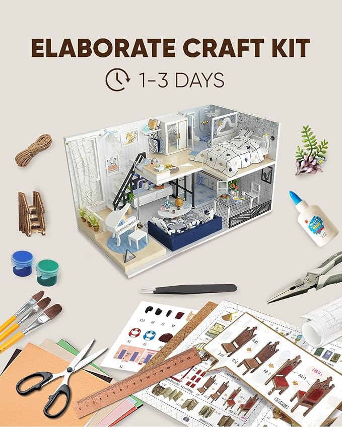DIY Miniature House Kit, DIY Dollhouse Kit for Adults to Build, Mini House Kit with LED, Mayberry Street Miniatures, Ideal Gifts for Birthday, Halloween Christmas(Satisfied Apartment)