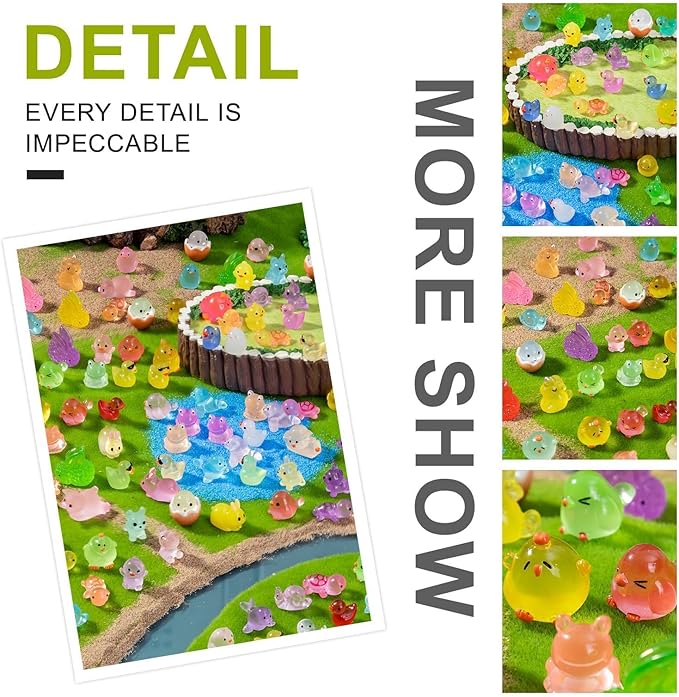 150pcs Glow in The Dark Mini Resin Animals,Bulk Miniature Figurines to Hide for Fairy Garden,Dollhouse,Aquarium & Micro Landscape DIY Decor-Tiny Resin Animals Variety Pack