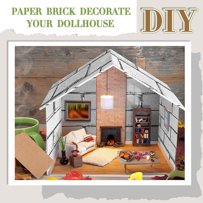 Flutesan 12 Pcs Miniature Dollhouse Wallpaper and Flooring Peel and Stick Mini DIY Self Adhesive Dollhouse Accessories 8.27 x 11.69 Inch (Retro White)
