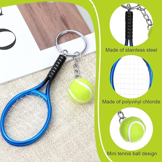 Mabor 2 PCS Tennis Keychain Mini Metal Ornament Cute Tennis Racket Ball Keychain Gifts for Women Men
