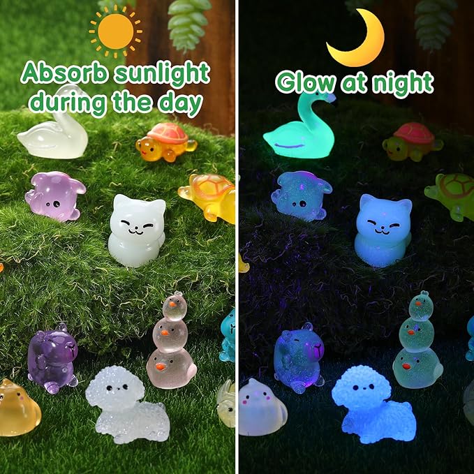 100 Pcs Luminous Mini Resin Animals Mini Animals Figures Bulk Glow in The Dark Miniature Figurines for Dollhouse Accessories Garden Aquarium Decoration