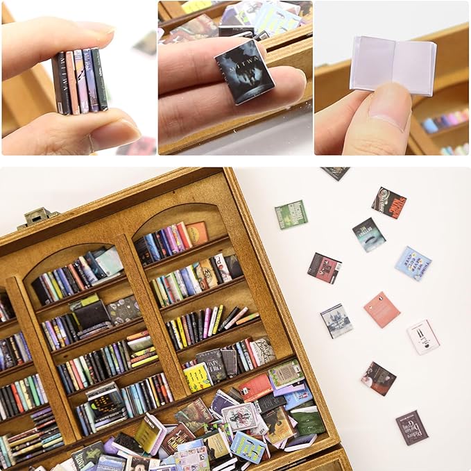 60 Pcs 1:12 Scale Mini Books, Miniatures Dollhouse Tiny Small Flip Books for Anxiety Bookshelf Dollhouse Decor Crafts DIY Accessories Mini Books