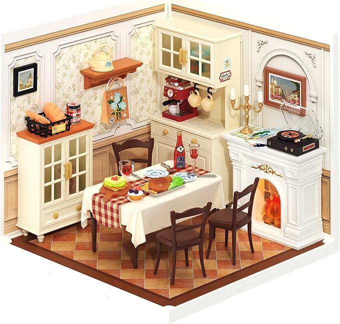 ROBOTIME Super Creator Toy Building Set DIY Miniature House Kit with LED Tiny Room Making Kit Expandable Plastic Craft Toy for Creative Play Home Decor Unique Hobby Gift (Warm Dining Room)