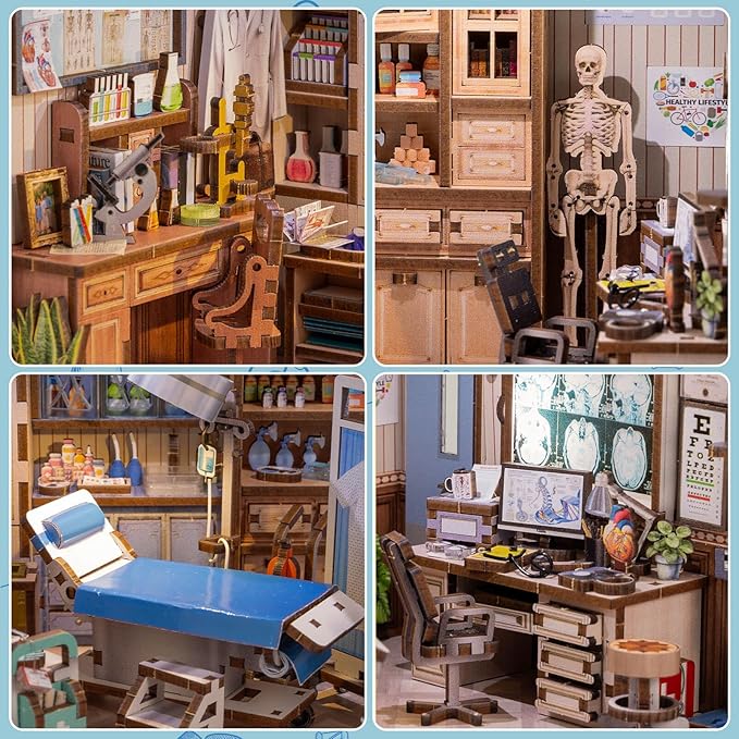 Book Nook Kit - Doctors Office DIY Miniature House Dollhouse Kit for Adults and Teens, Booknook Mini Doctors Clinic Bookshelf Insert Decor 3D Wooden Puzzle, Gifts for Family