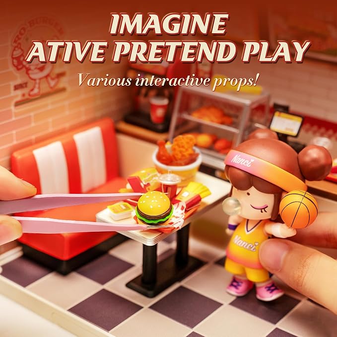 Rolife DIY Miniature Plastic House Building Set Toys Playset with LED Suitable for Mini Figures Construction Toys Diorama Kit Gifts for Teens Adults (Yum Yum Burgers)