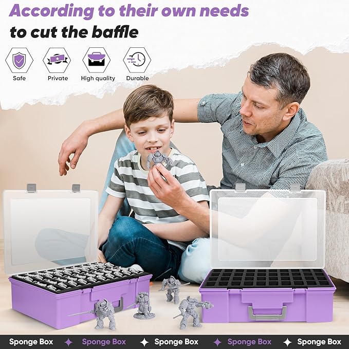 Miniature Storage Carrying Figure Case - 120 Slot Figurine Minature Carrying Case with 3 Foam Layer for Miniatures Compatible with 40k, DND & More (Purple)