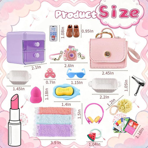 116Pcs Dollhouse Mini Accessories Set - Makeup Tools Bathroom Toiletries Handbag for DIY Micro Scene Decoration Simulation Shampoo Hair Dryer Cosmetic Brush for Bedroom Girl Novelty Toy Jewelry Box