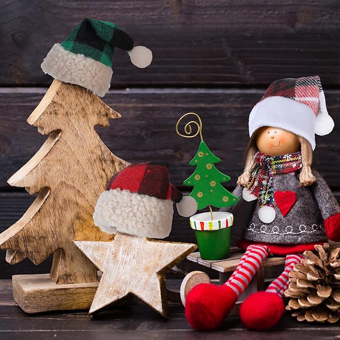 Geyoga 16 Pcs Mini Knit Doll Hat Valentines Day Small Santa Hat for Craft Winter Mini Snowman Hats and Scarf Tree Ornaments Snow Stripe Heart Wine Bottle DIY Decor Gifts