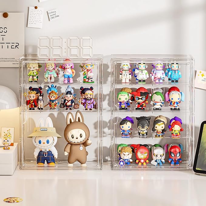 Clear 4 Tiers Acrylic Display Case for Figures Collectibles Wall Mounted Hobby Figurine Display Case with Shelves, Display Shelf Storage Box for Labubu Pop Mart, Action Figures, XXL, 1 Pack