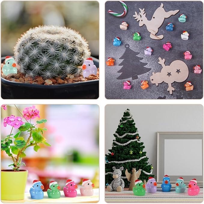 160 Pcs Christmas Mini Resin Ducks Tiny Santa Fairy Hat Duck Miniature Micro Landscape Garden Dollhouse Decor for Xmas Accessories DIY Craft Slime Party Gifts Prank Game Ornament Potted Plants