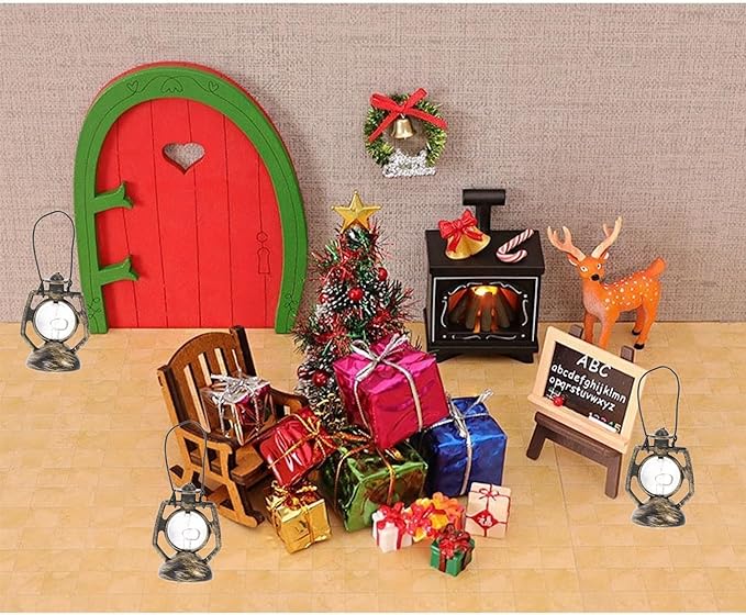 3Pcs Miniature Dollhouse Lanterns – Bronze Kerosene Lamp Micro Landscape Ornaments for Fairy Garden, Halloween, Christmas, Diorama, Terrarium, Porch Light, Outdoor Decoration, Dollhouse Accessories（C）