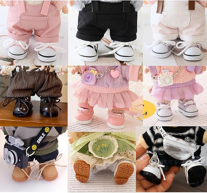 Doll Shoes for Lu bubu 17cm Dolls(No Doll) Accessories, Mini Shoes for Dolls, Cute Canvas Shoes Suitable for 17cm Doll, Dress Up Doll Shoes Replacement Black