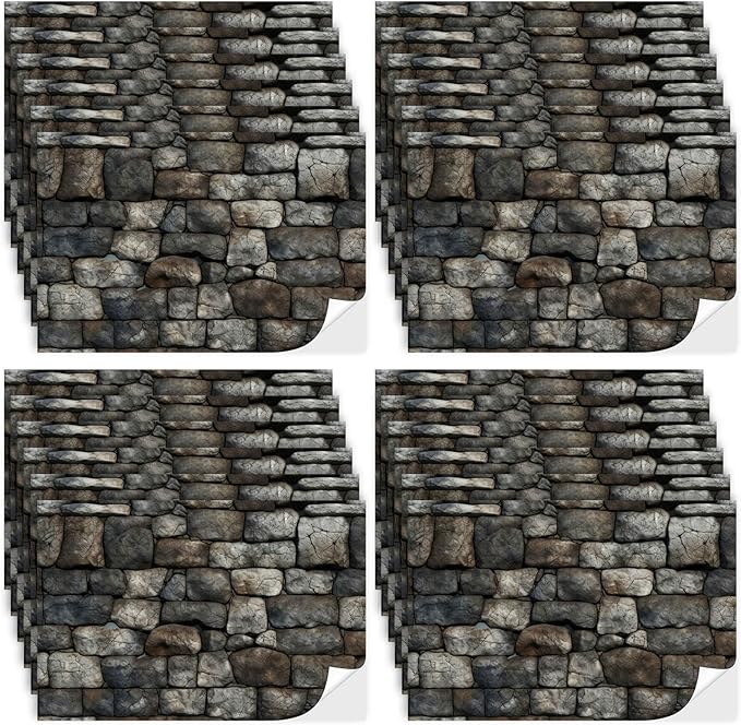 Flutesan 24 Pcs Miniature Dollhouse Wallpaper and Flooring Peel and Stick Mini DIY Self Adhesive Dollhouse Accessories 8.27 x 11.69 Inch (Stone Pattern)