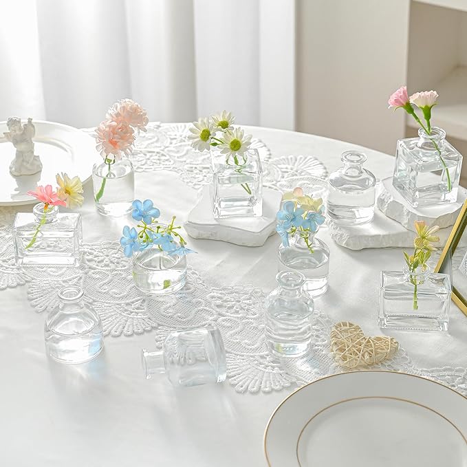 Small Mini Flower Vases - Set of 20 Clear Glass Bud Vases - Vintage Rustic Centerpieces for Weddings, Events & Home Décor - Premium Quality, Timeless Designs