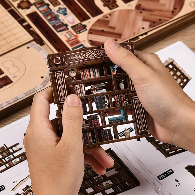 DIY Miniature House Kit, Book Nook Kit, 3D Wooden Puzzles Bookshelf Craft Kits, Dollhouse Kit with LED Light, Mini Building Kit for Adults Teen to Build (Dreamy Book Hall)