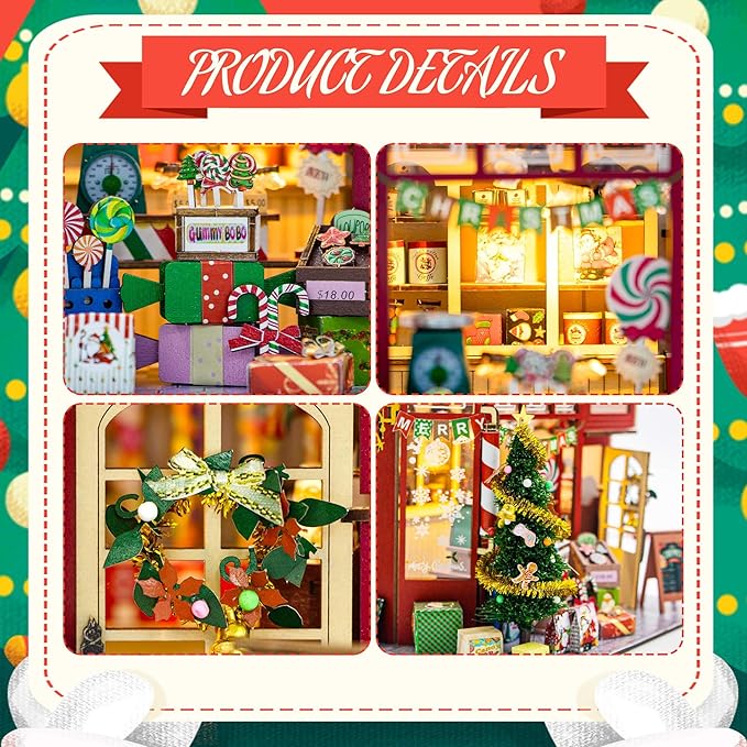 Flever DIY Miniature House Kit, Tiny Home Kit with LED Light, Mini House Build Craft Kits for Adults and Teens, Home Decor Creative Gift for Family/Friends (Christmas Candy House)