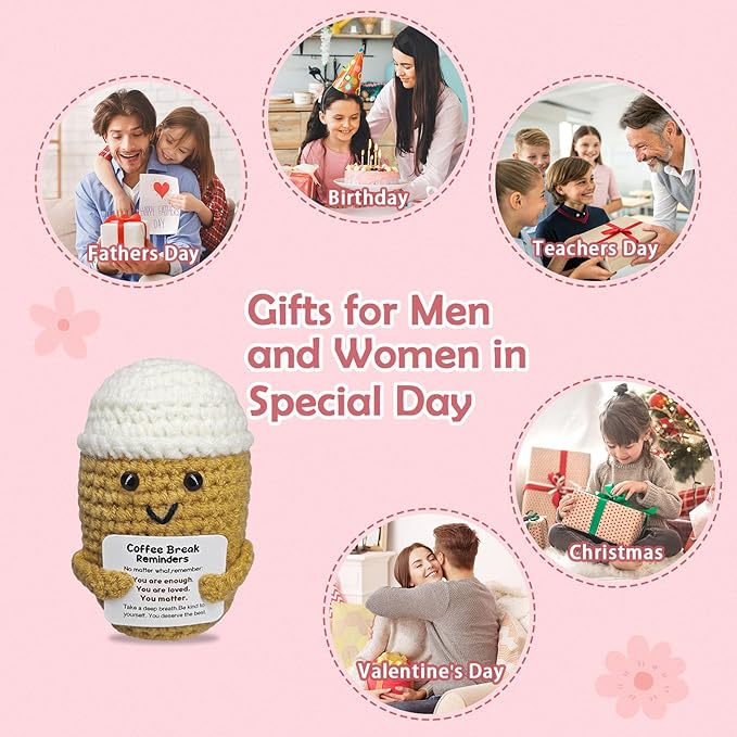 Fouliki Coffee Lovers Birthday Gifts for Women Men,Emotional Support Gifts,Encouragement Little Reminders Present,Positive Coffee Accessories,Crochet Espresso Desk Decorations