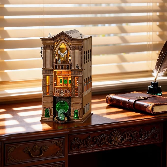 Book Nook Kit - DIY Magic Booknook for Adults & Teens, 3D Wooden Puzzle Bookshelf Insert with LED Lights, Unique Creative Craft Gift for Home Decor & Model Building