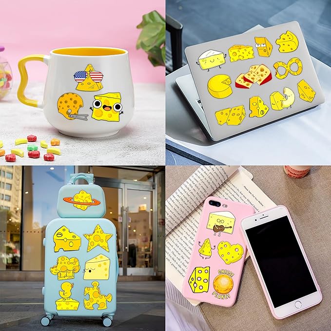 96 PCS Funny Cheese Pre-Cut Temporary Tattoos Birthday Party Decorations Supplies Favors Cute Yellow Cheese Dairy Food Sweet Cheesy Decor Stickers For Boys Girls Gift School Prizes Rewards
