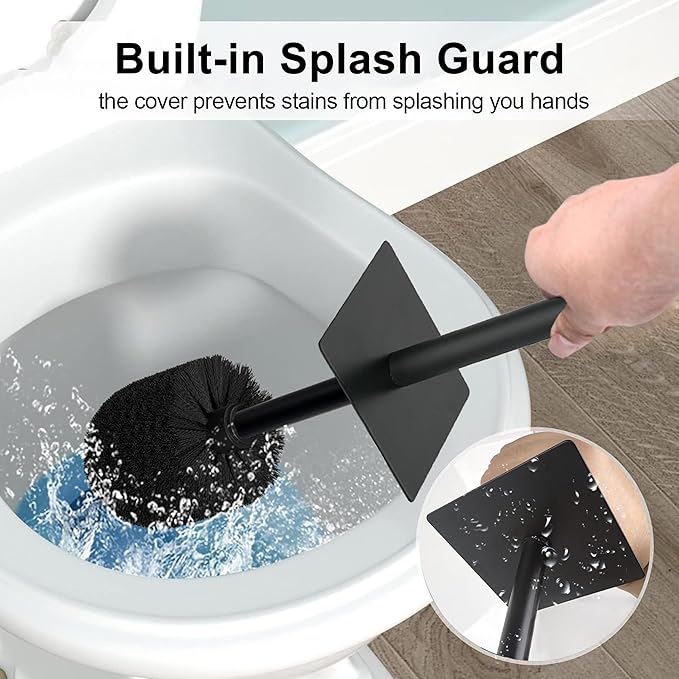 Indecor Home Black Line Design Resin Toilet Bowl Holder and Brush Set, Stylish Bathroom Cleaning Tool with Durable Bristles, Compact and Functional