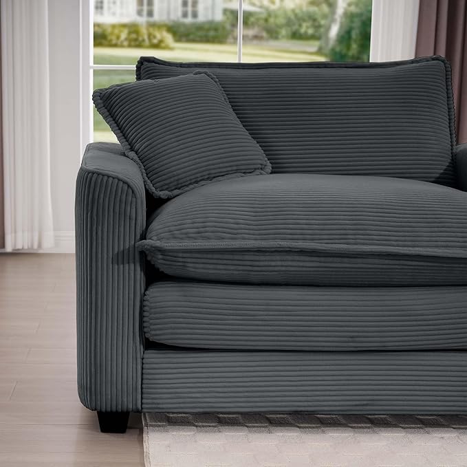KEIKI 3-Piece Sofa Set with 1 Oversized Corduroy 3-Seater Sofa & 2 Loveseat Sofa, Upholstered 7-Seater Couch Set with 13 Pillow, High-Density Foam Cushions, Removable Armrests, for Living Room, Grey