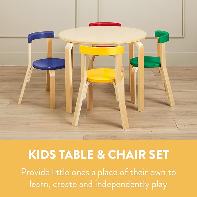 Bentwood Kids Table and Chairs Set, Kids Furniture, Assorted, 5-Piece
