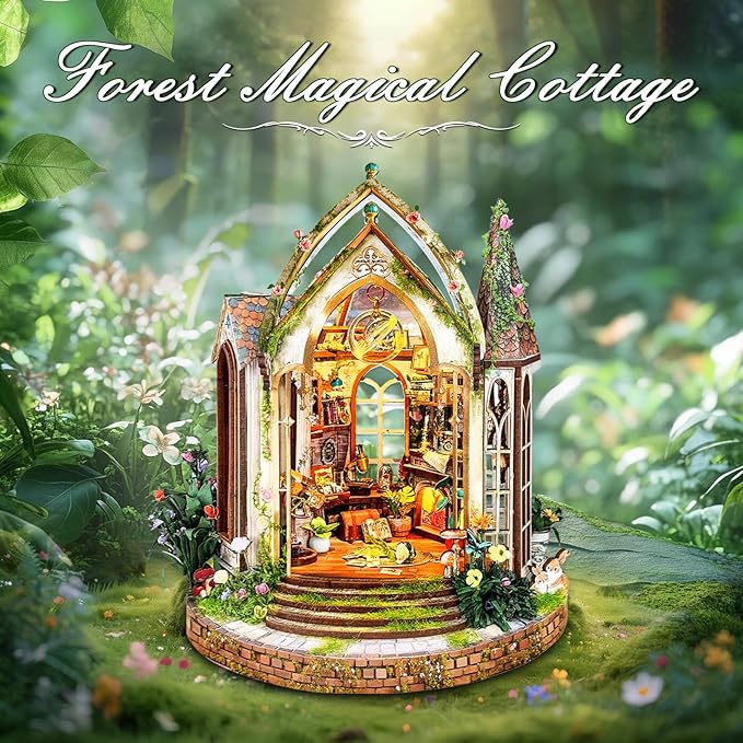 Book Nook Kit for Adults and Teens, DIY Miniature House Kit with Led Light, 3D Wooden Puzzles for Adults, Wood Gifts for Family and Friends(European Garden Model)