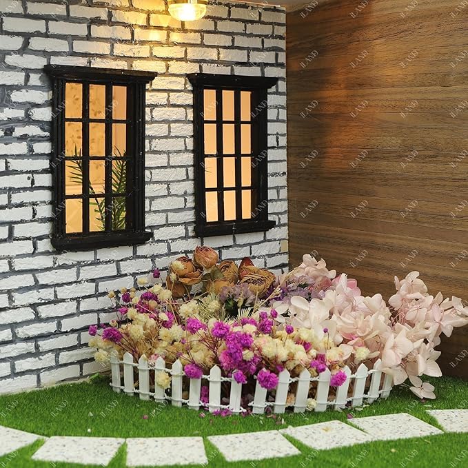iLAND 1/12 Scale Accessories of Dollhouse Windows 4pcs, Solid Wood DIY Dollhouse Building Supplies, Complete Classic Miniature Windows Kit w/Wooden Frame & Acrylic Panel