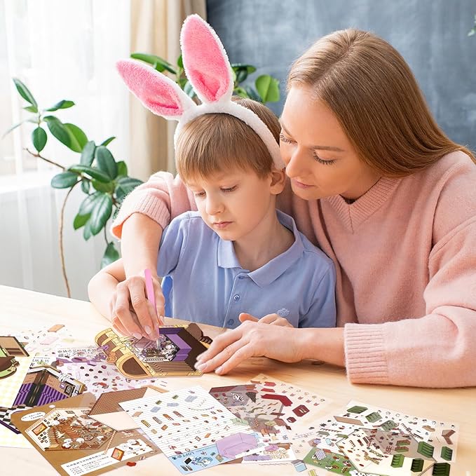 DIY 3D House Stickers Scene, 28 Set Fun DIY Sticker Therapy,Make Your Own Cute 3D Miniature Stickers Scene Sticker for Adult Kids for Relief Stress Pass The Time