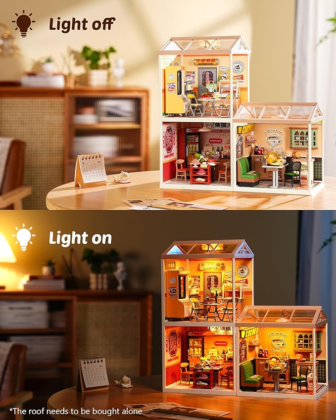 Rolife Super Creator Series, DIY Mini Night Out Food Stall Dollhouse House Kit, Bulid Scenary for Action Collectible Figures, Creative Gifts for Women Adults