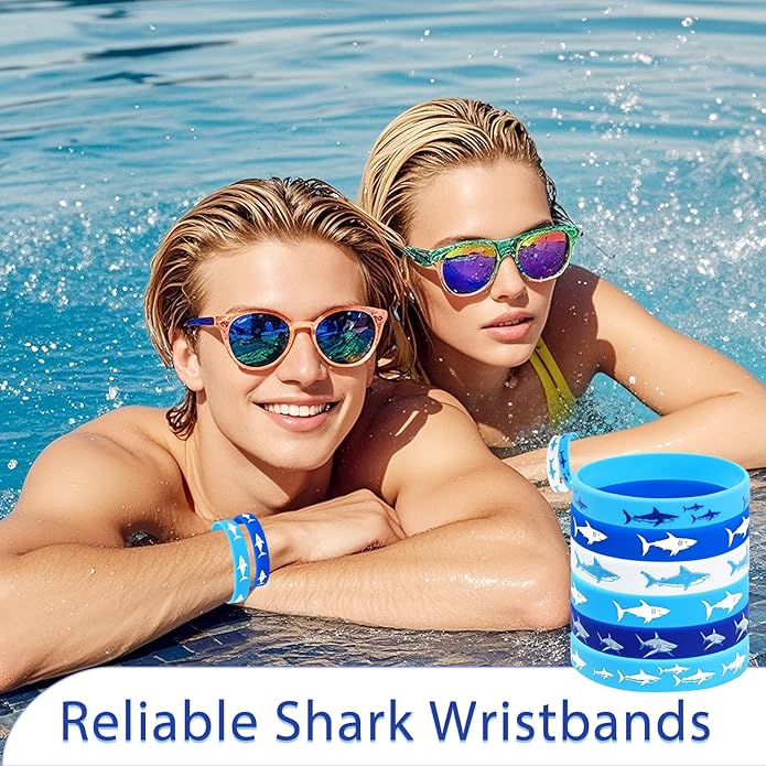 30 PCS Shark Silicone Bracelets Rubber Wristbands for Baby Shower, Under the Sea, Shark Themed Birthday Party Favors