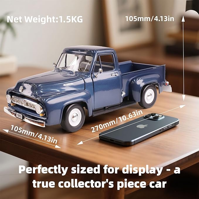 1953 Ford F-100 Pickup Truck 1/18 Scale Die-Cast Metal Model Alloy Collection Cars with Display Case, with Opening Doors, for Kids Men and Teens Dad 14+ Year