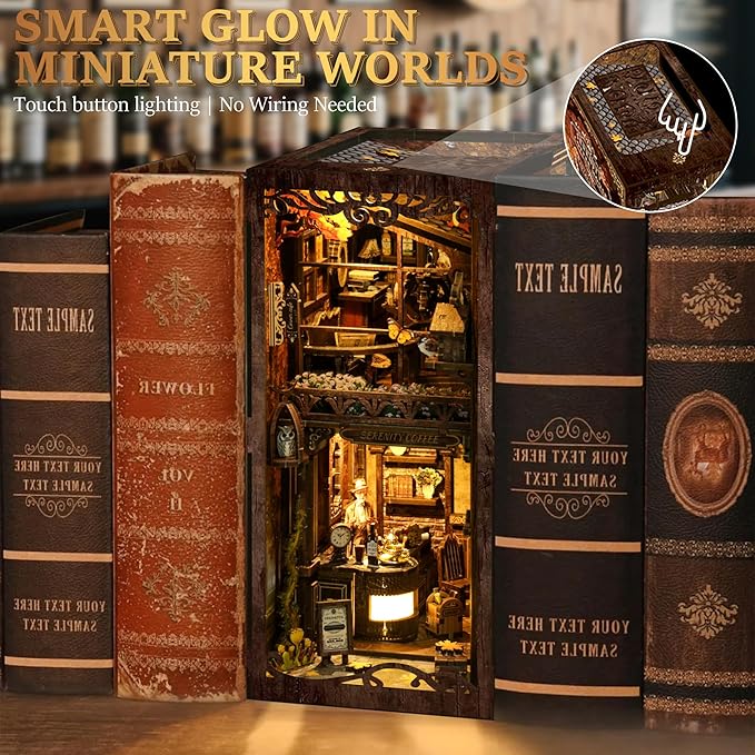 CRIOLPO DIY Book Nook Kit - 3D Wooden Doll House for Adults Miniature House kit with LED Lights for Book Lovers and Collectors