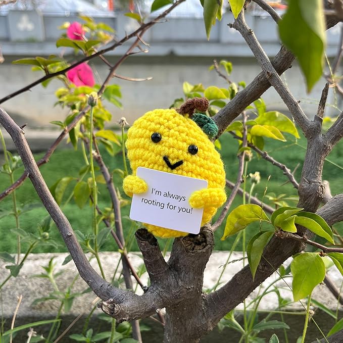 Emotional Support Mango Gifts Crochet, Positive Fruit Cute Funny Cool Office Desk Decor Decorations for Her Women Men (Mango-2)