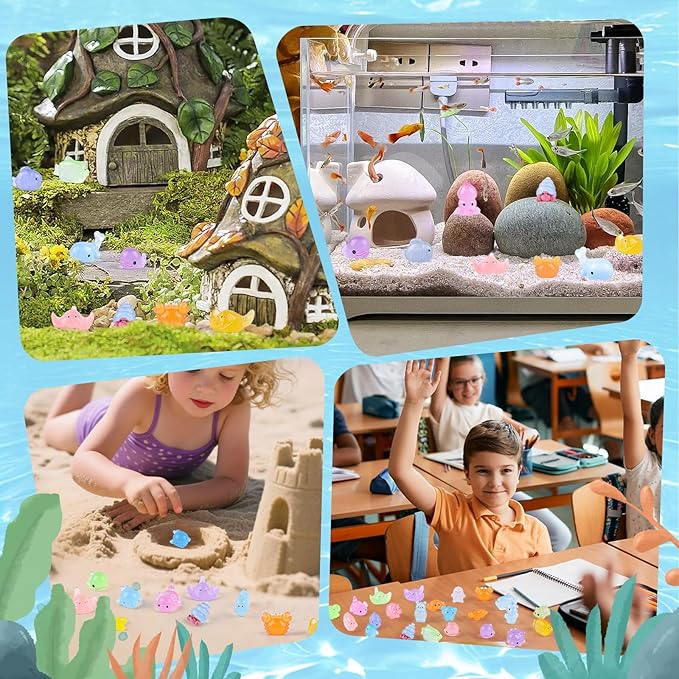 40 Pcs Mini Sea Resin Animals, 40 Styles Luminous Ocean Resin Animals Glow in The Dark Tiny Sea Miniature Figures for Fairy Garden Landscape Dollhouse Accessories Hide Crafts Decor