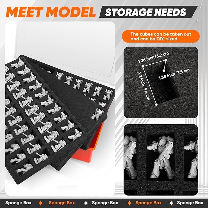 Miniature Storage Carrying Figure Case - 120 Slot Figurine Minature Carrying Case with 3 Foam Layer for Miniatures Compatible with 40k, DND & More (Orange)