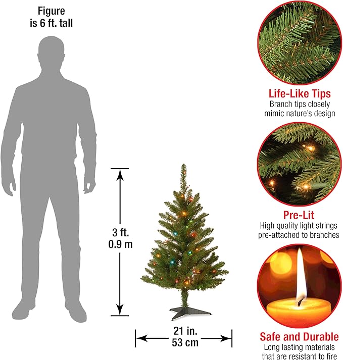 National Tree Company Artificial Pre-Lit Mini Christmas Tree, Green, Kingswood Fir, Multicolor Lights, Includes Stand, 3 Feet