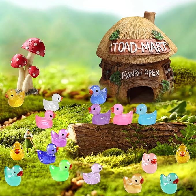 225PCS Mini Ducks Glow in The Dark Tiny Ducks Luminous Resin to Hide and Seek Pranks Micro Garden Landscape Aquarium DIY Decoration Craft (15 Colors)