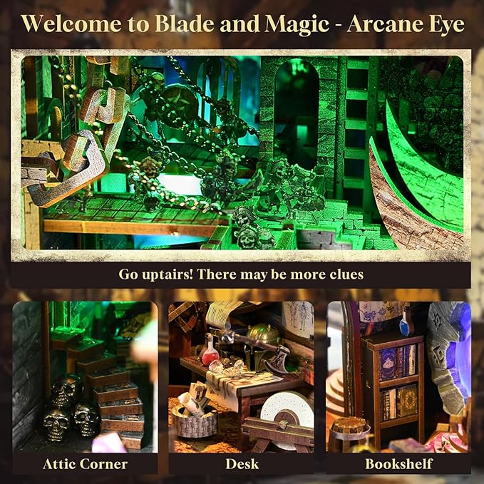 Book Nook Kit, DIY Miniature House Dollhouse Kit for Adults and Teens, Booknook Tiny House Bookshelf Decor (Blade and Magic)