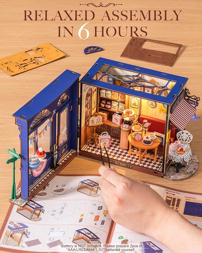 Rolife DIY Dollhouse Miniature House Kit 1:18 Edwardian Tea Room with Openable Facade, Diorama Building Model Kit Crafts for Adults Home Decor Creative Gift for Women Men