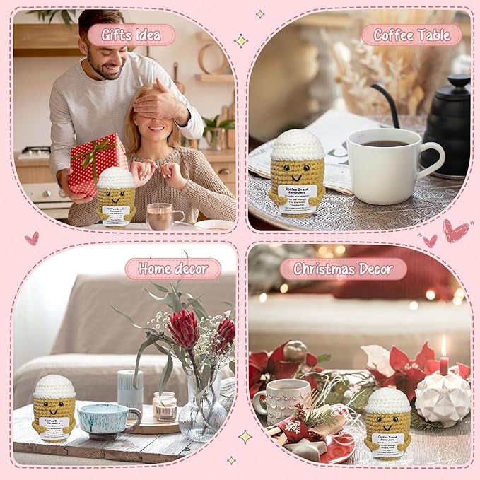 Fouliki Coffee Lovers Birthday Gifts for Women Men,Emotional Support Gifts,Encouragement Little Reminders Present,Positive Coffee Accessories,Crochet Espresso Desk Decorations