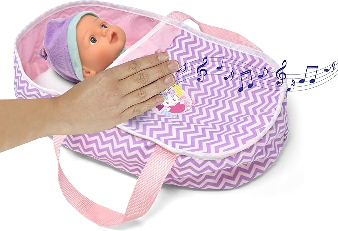 12 Inch Interactive Talking Baby Doll with Bassinet Carrier Bed & Accessories, Doll That Cries Laughs Talks with Pacifier Magic Disappearing Bottle & Take Along Bed with Blanket & Pillow
