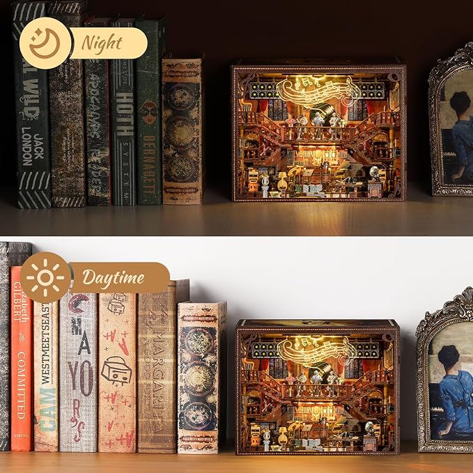 Book Nook Kit - 3D Wooden Puzzle with LED Lights - DIY Booknook for Adults and Teens - Bookshelf Insert Decor - Educational Gift for Family & Friends（Maestro's Study）